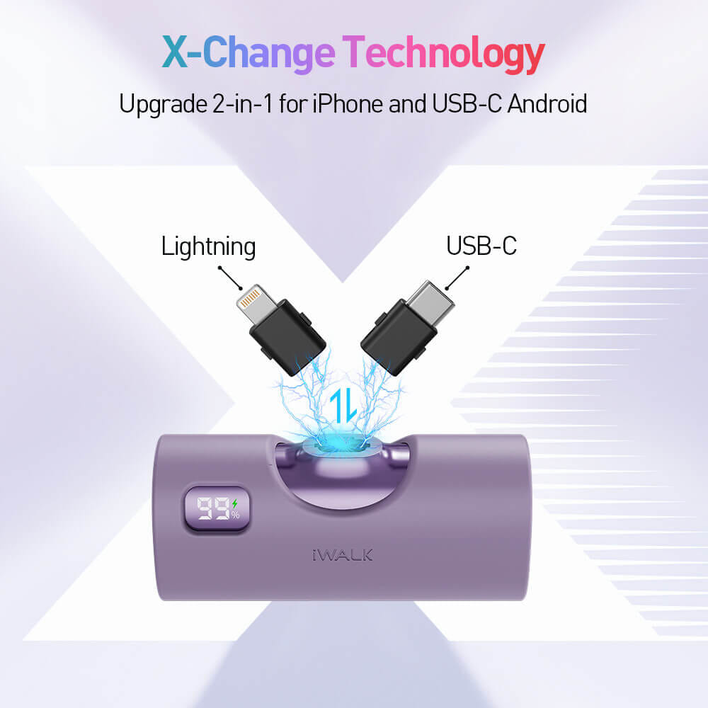 แบตเตอรี่สำรอง IWALK LINKPODX 5000 MAH สี PURPLE เปลี่ยนหัวชาร์จได้ทั้ง LIGHTNING และ TYPEC_2